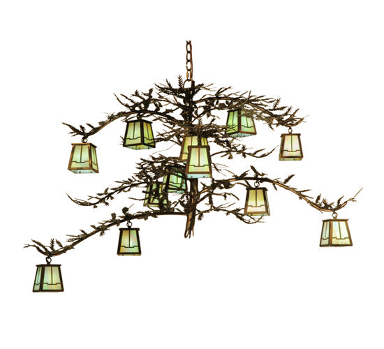 Meyda Lighting Pine Branch 50" 12-Light Valley View Chandelier With Burinished Antique Copper Shade Glass