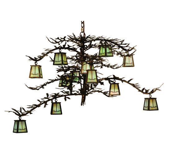 Meyda Lighting Pine Branch 50" 12-Light Valley View Chandelier With Burinished Antique Copper Shade Glass