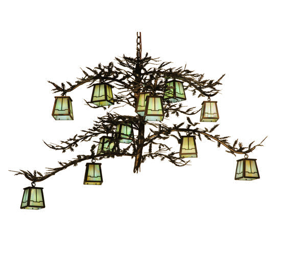 Meyda Lighting Pine Branch 50" 12-Light Valley View Chandelier With Burinished Antique Copper Shade Glass