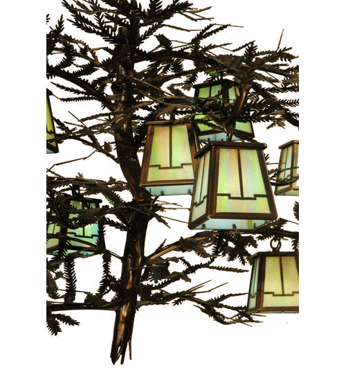 Meyda Lighting Pine Branch 50" 12-Light Valley View Chandelier With Burinished Antique Copper Shade Glass