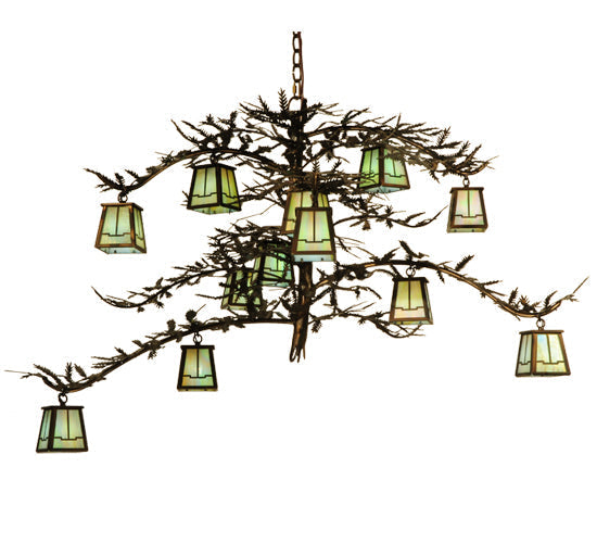 Meyda Lighting Pine Branch 50" 12-Light Valley View Chandelier With Burinished Antique Copper Shade Glass