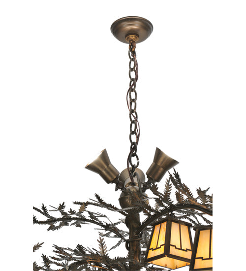 Meyda Lighting Pine Branch 52" 12-Light Antique Copper Green Needles Valley View Chandelier With Ivory Shade Glass