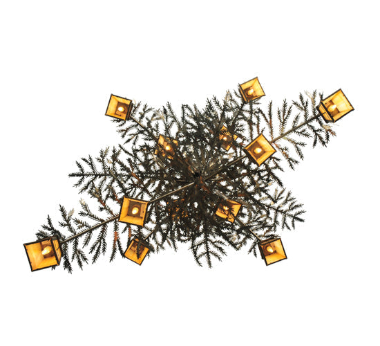 Meyda Lighting Pine Branch 52" 12-Light Antique Copper Green Needles Valley View Chandelier With Ivory Shade Glass