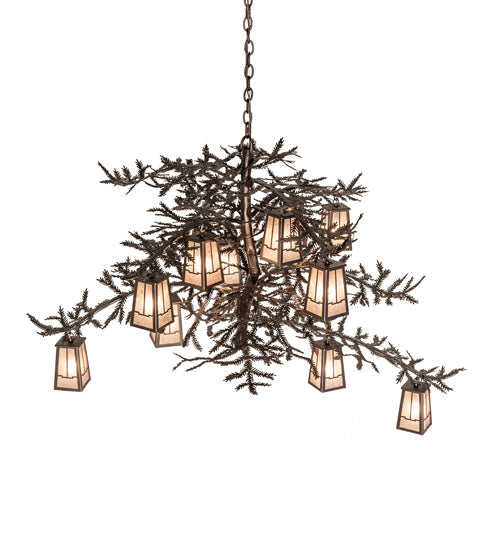 Meyda Lighting Pine Branch 52" 12-Light Mahogany Bronze Valley View Chandelier With Silver Mica Shade Glass