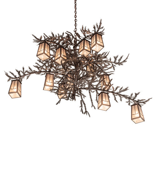 Meyda Lighting Pine Branch 52" 12-Light Mahogany Bronze Valley View Chandelier With Silver Mica Shade Glass