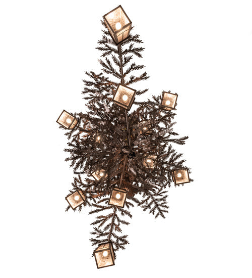 Meyda Lighting Pine Branch 52" 12-Light Mahogany Bronze Valley View Chandelier With Silver Mica Shade Glass