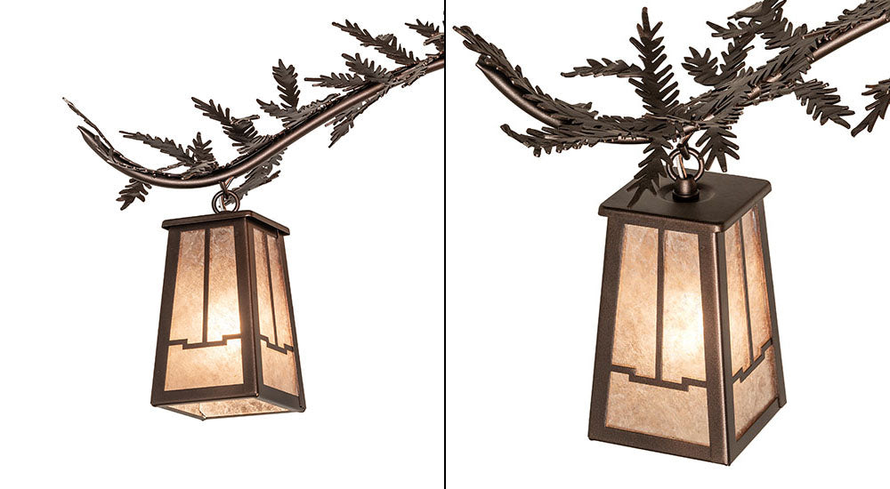 Meyda Lighting Pine Branch 52" 12-Light Mahogany Bronze Valley View Chandelier With Silver Mica Shade Glass
