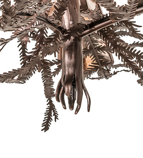 Meyda Lighting Pine Branch 52" 12-Light Mahogany Bronze Valley View Chandelier With Silver Mica Shade Glass