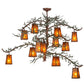 Meyda Lighting Pine Branch 52" 12-Light Rust & Green Branches Valley View Chandelier With Amber Mica Shade Glass