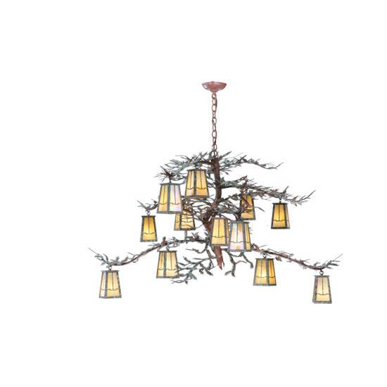 Meyda Lighting Pine Branch 52" 12-Light Rust Valley View Chandelier With Beige Iridescent Shade Glass