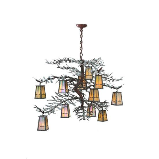 Meyda Lighting Pine Branch 52" 12-Light Rust Valley View Chandelier With Beige Iridescent Shade Glass