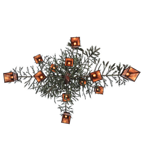 Meyda Lighting Pine Branch 52" 12-Light Rust and Green Branches Valley View Chandelier With Silver Mica Shade Glass