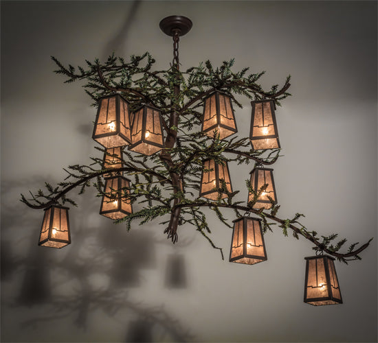 Meyda Lighting Pine Branch 52" 12-Light Timeless Bronze Valley View Chandelier With Silver Mica Shade Glass