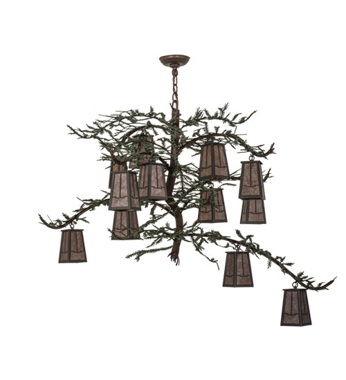 Meyda Lighting Pine Branch 52" 12-Light Timeless Bronze Valley View Chandelier With Silver Mica Shade Glass