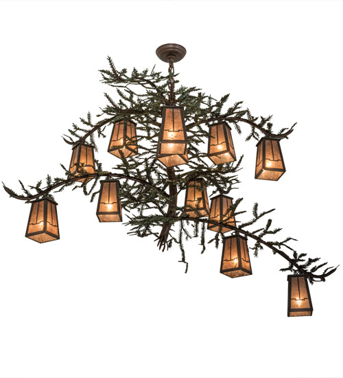 Meyda Lighting Pine Branch 52" 12-Light Timeless Bronze Valley View Chandelier With Silver Mica Shade Glass