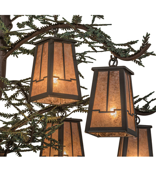 Meyda Lighting Pine Branch 52" 12-Light Timeless Bronze Valley View Chandelier With Silver Mica Shade Glass