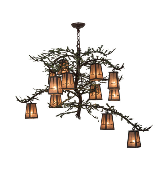 Meyda Lighting Pine Branch 52" 12-Light Timeless Bronze Valley View Chandelier With Silver Mica Shade Glass