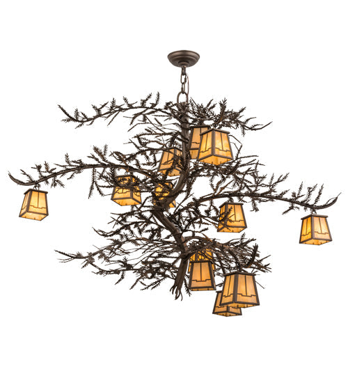 Meyda Lighting Pine Branch 52" 12-Light Tyler Bronze Valley View Chandelier With Beige Art Shade Glass
