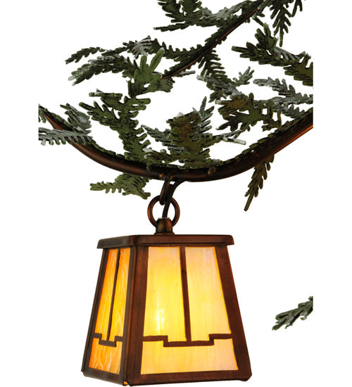 Meyda Lighting Pine Branch 52" 12-Light Vintage Copper & Green Branches Valley View Chandelier With iridescent Shade Glass
