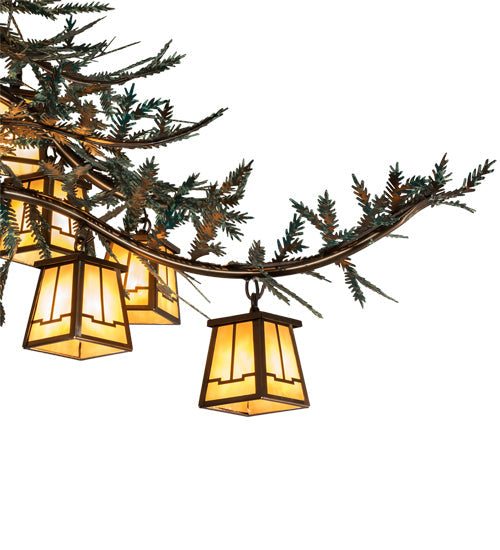 Meyda Lighting Pine Branch 52" 15-Light Antique Copper & Green Pine Needles Chandelier With Beige Art Shade Glass