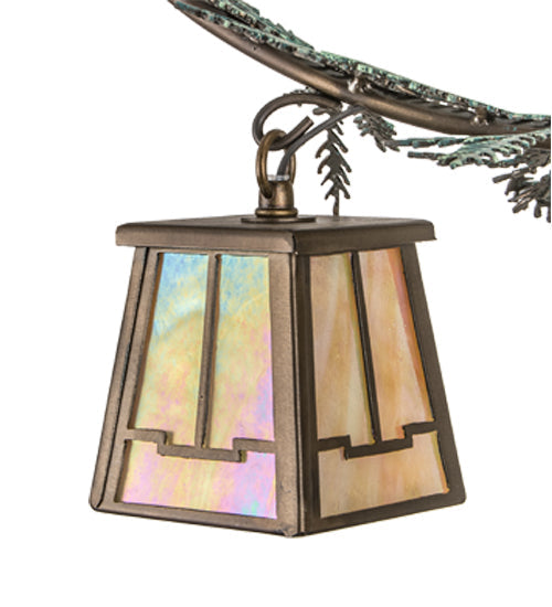 Meyda Lighting Pine Branch 52" 15-Light Antique Copper & Green Valley View Chandelier With Beige Iridescent Shade Glass