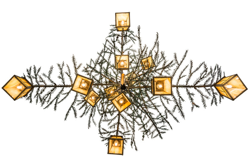 Meyda Lighting Pine Branch 52" 15-Light Antique Copper & Green Valley View Chandelier With Beige Iridescent Shade Glass