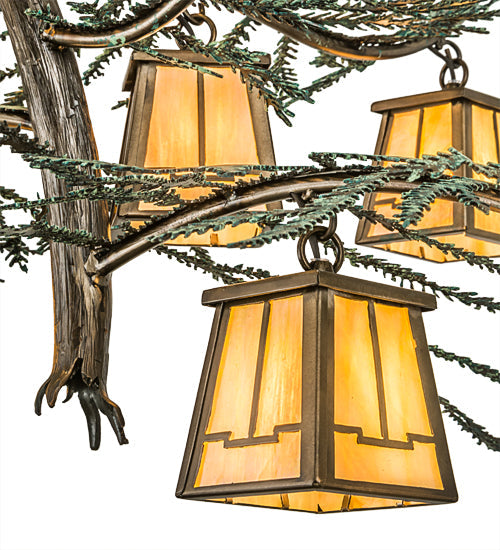 Meyda Lighting Pine Branch 52" 15-Light Antique Copper & Green Valley View Chandelier With Beige Iridescent Shade Glass