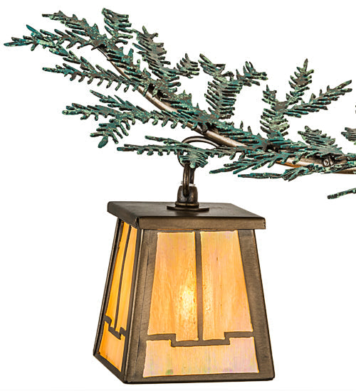 Meyda Lighting Pine Branch 52" 15-Light Antique Copper & Green Valley View Chandelier With Beige Iridescent Shade Glass