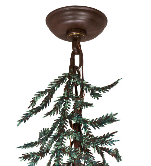 Meyda Lighting Pine Branch 52" 15-Light Cafe Noir & Timeless Bronze Valley View Chandelier With Silver Mica Shade Glass
