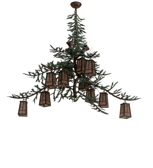 Meyda Lighting Pine Branch 52" 15-Light Cafe Noir & Timeless Bronze Valley View Chandelier With Silver Mica Shade Glass