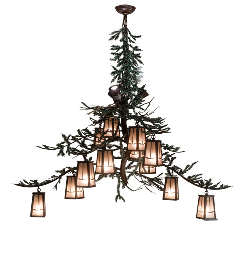 Meyda Lighting Pine Branch 52" 15-Light Cafe Noir & Timeless Bronze Valley View Chandelier With Silver Mica Shade Glass