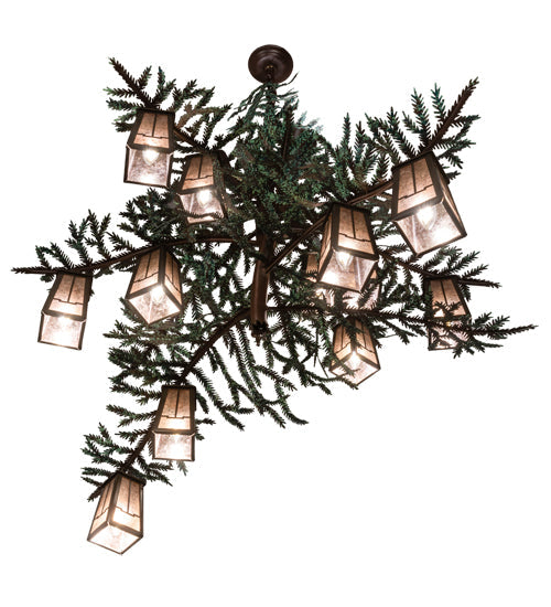 Meyda Lighting Pine Branch 52" 15-Light Cafe Noir & Timeless Bronze Valley View Chandelier With Silver Mica Shade Glass