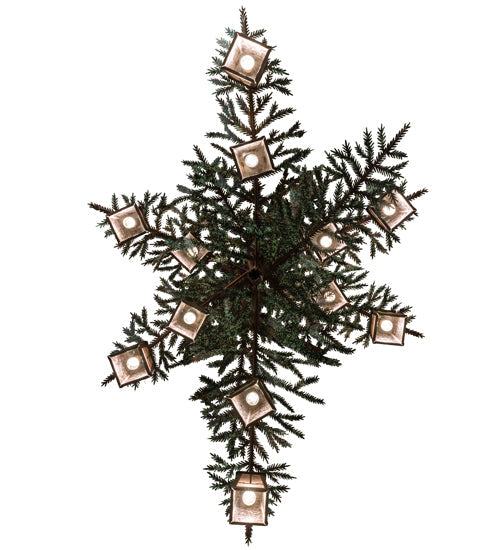 Meyda Lighting Pine Branch 52" 15-Light Cafe Noir & Timeless Bronze Valley View Chandelier With Silver Mica Shade Glass