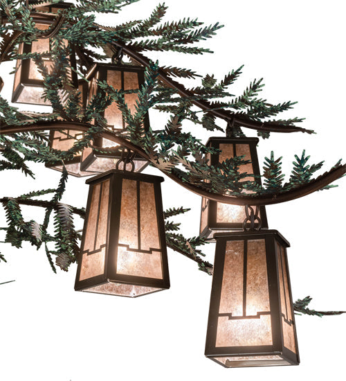 Meyda Lighting Pine Branch 52" 15-Light Cafe Noir & Timeless Bronze Valley View Chandelier With Silver Mica Shade Glass