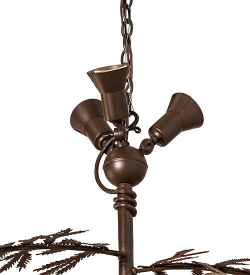 Meyda Lighting Pine Branch 52" 15-Light Cafe Noir Valley View Chandelier With Silver Mica Shade Glass