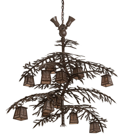 Meyda Lighting Pine Branch 52" 15-Light Cafe Noir Valley View Chandelier With Silver Mica Shade Glass