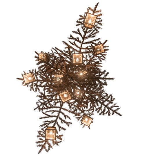 Meyda Lighting Pine Branch 52" 15-Light Cafe Noir Valley View Chandelier With Silver Mica Shade Glass