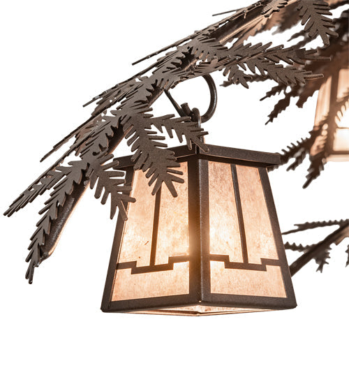 Meyda Lighting Pine Branch 52" 15-Light Cafe Noir Valley View Chandelier With Silver Mica Shade Glass