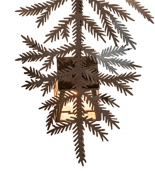 Meyda Lighting Pine Branch 52" 15-Light Cafe Noir Valley View Chandelier With Silver Mica Shade Glass