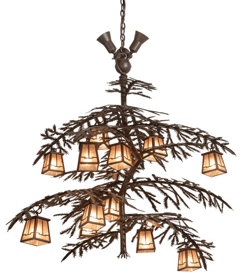 Meyda Lighting Pine Branch 52" 15-Light Cafe Noir Valley View Chandelier With Silver Mica Shade Glass
