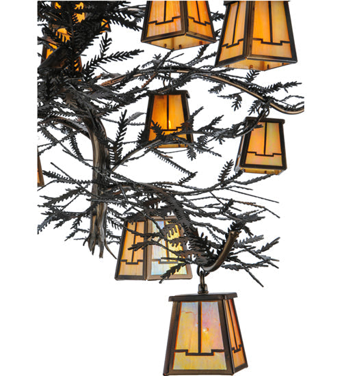 Meyda Lighting Pine Branch 52" 15-Light Dark Burnished Antique Copper Valley View Chandelier With Beige Iridescent Shade Glass
