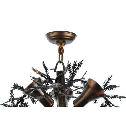 Meyda Lighting Pine Branch 52" 15-Light Dark Burnished Antique Copper Valley View Chandelier With Beige Iridescent Shade Glass