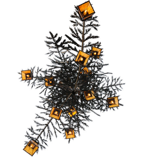 Meyda Lighting Pine Branch 52" 15-Light Dark Burnished Antique Copper Valley View Chandelier With Beige Iridescent Shade Glass