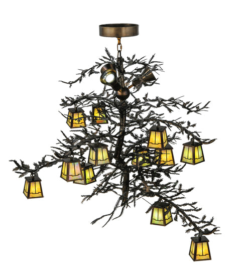 Meyda Lighting Pine Branch 52" 15-Light LED Dark Burnished Antique Copper Valley View Chandelier With Beige Iridescent Shade Glass