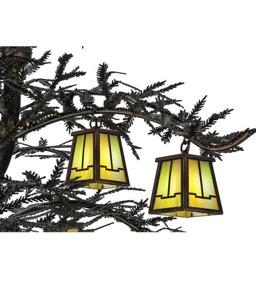 Meyda Lighting Pine Branch 52" 15-Light LED Dark Burnished Antique Copper Valley View Chandelier With Beige Iridescent Shade Glass