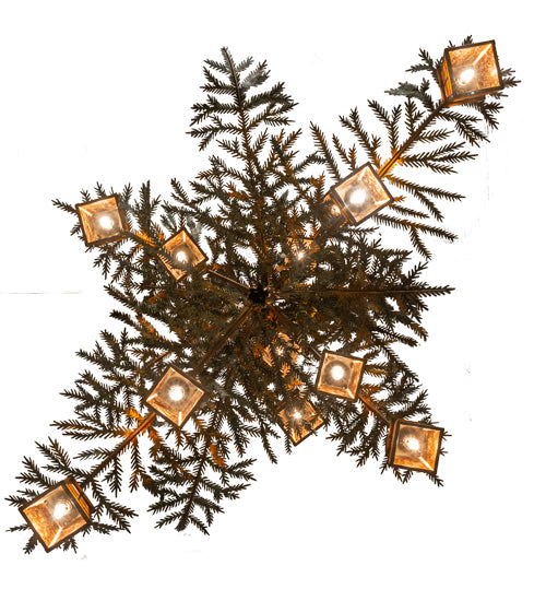 Meyda Lighting Pine Branch 52" 16-Light Antique Copper Valley View Chandelier With Amber Mica Shade Glass