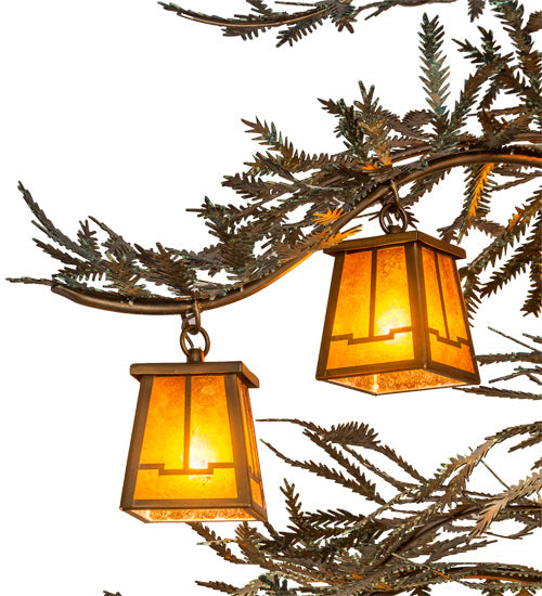 Meyda Lighting Pine Branch 52" 16-Light Antique Copper Valley View Chandelier With Amber Mica Shade Glass