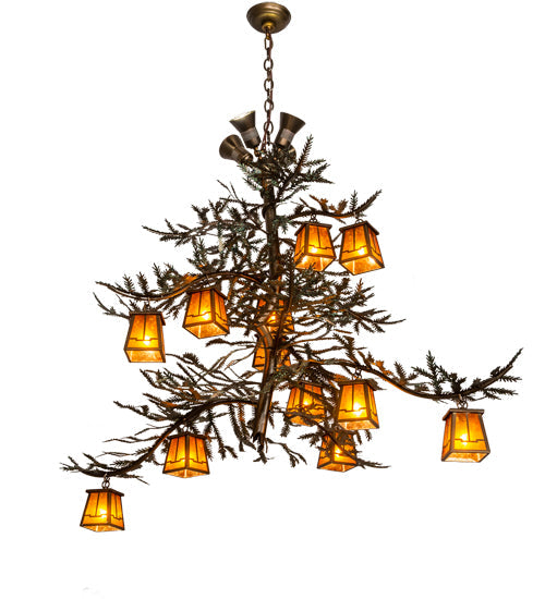 Meyda Lighting Pine Branch 52" 16-Light Antique Copper Valley View Chandelier With Amber Mica Shade Glass