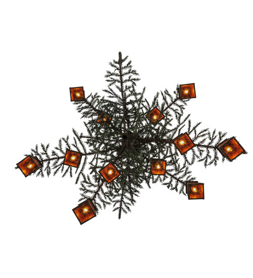 Meyda Lighting Pine Branch 53" 12-Light Timeless Bronze Valley View Chandelier With Amber Mica Shade Glass