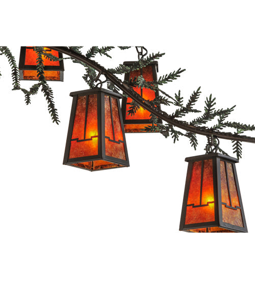 Meyda Lighting Pine Branch 53" 12-Light Timeless Bronze Valley View Chandelier With Amber Mica Shade Glass